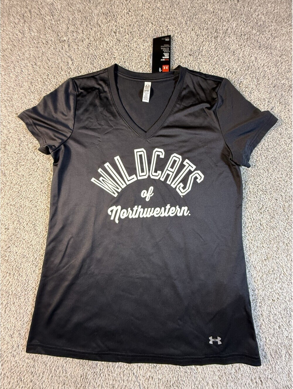 NWT Northwestern University Black V-Neck Women's Medium Heat Gear Shirt